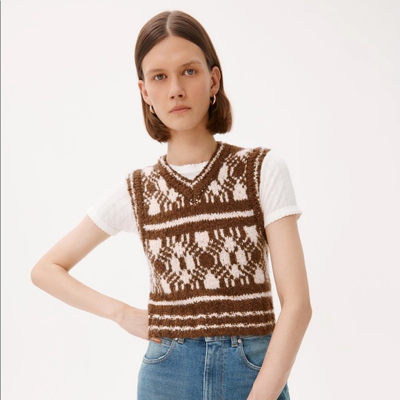 ALEXACHUNG Sweaters - ALEXACHUNG Kintyre Jacquard Tank, Brown/Rose, Small